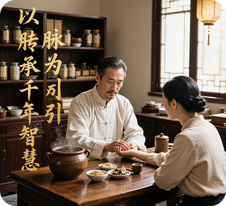 Traditional Chinese Medicine consultation with natural scenery